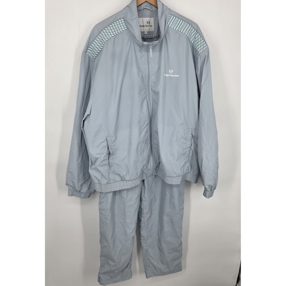 Sergio Tacchini Mens Tracksuit Set Size 4XL Jacket Pants Light Blue Tennis Retro